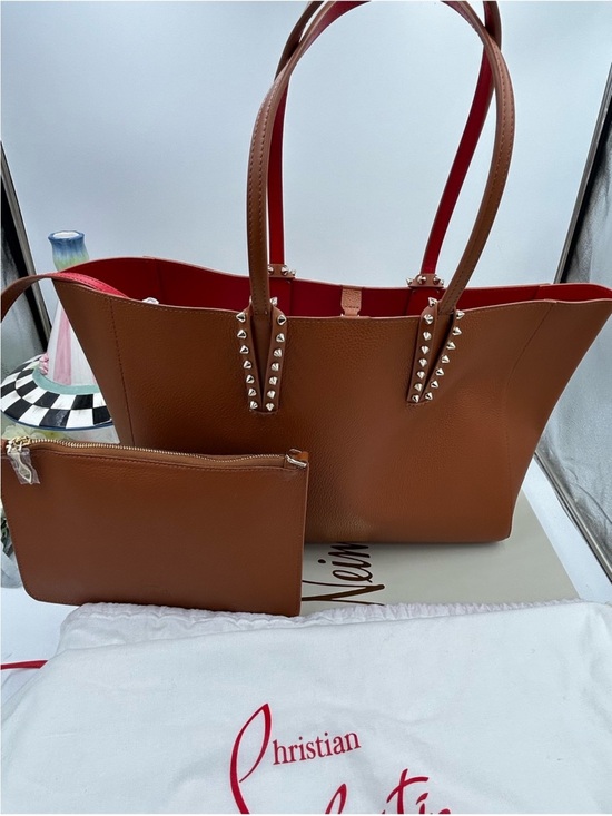 Christian Louboutin Handbags - Christian Louboutin Cabata Brown Leather Tote with Red Interior